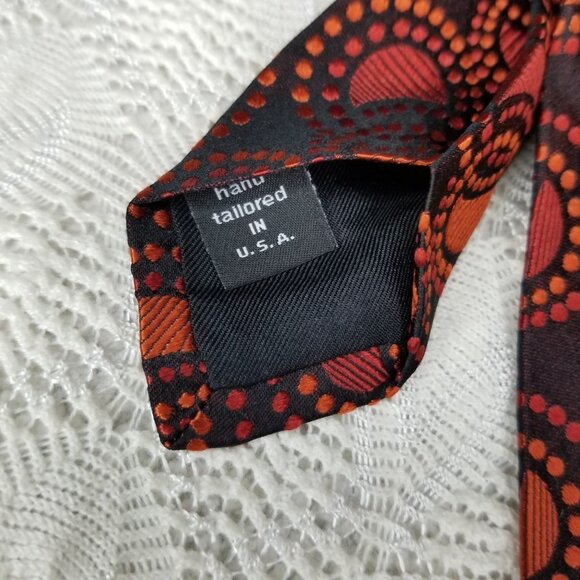 MURANO Neck Tie Orange Black Circles WOVEN SILK Geometric Pattern VERY SLEEK - Picture 4 of 9